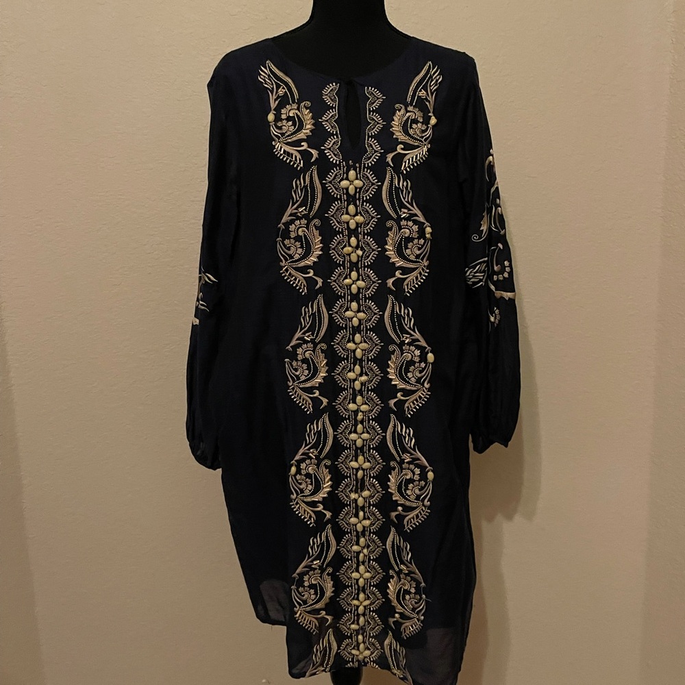 Navy Beaded & Embroidered Dress